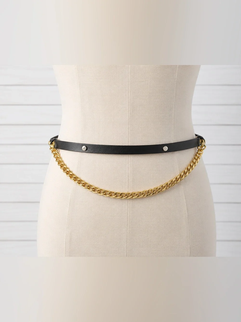 Bebe Leather Belt with Rhinestones and Gold Chains. New with Tags. Size M/L